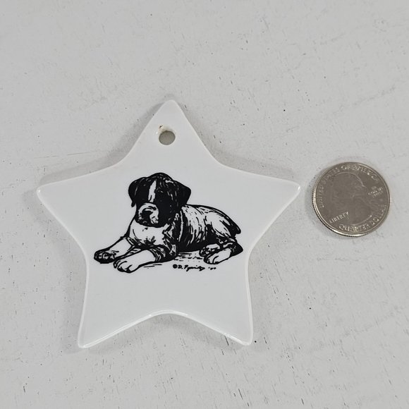 Vintage Boxer Puppy Dog Star Ornament Christmas Ceramic - Picture 5 of 6